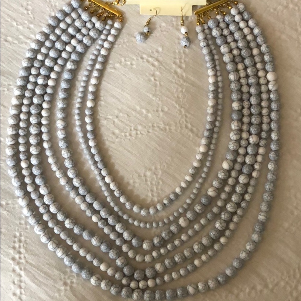 Howlite Bead Strand Necklace & Earrings set - Picture 6 of 8